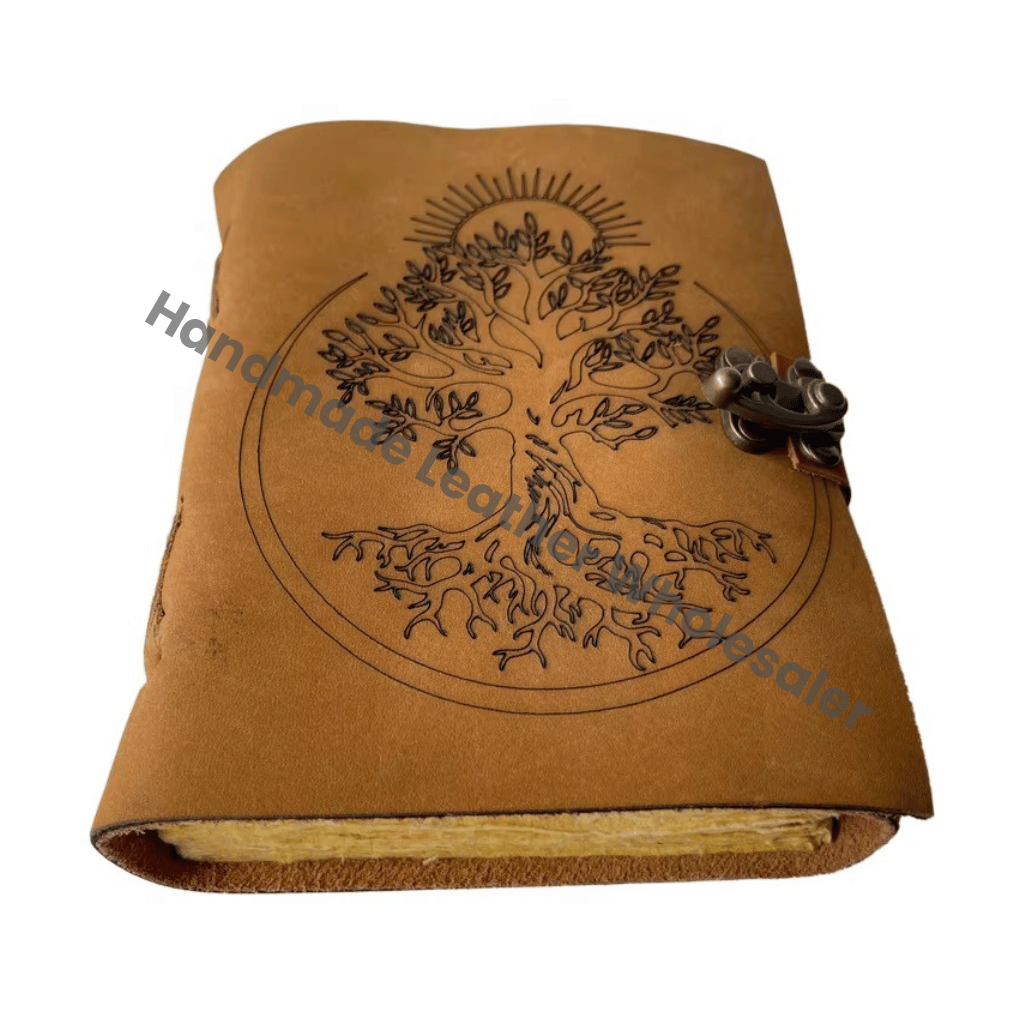 Spell Blank Book Shadows Journal Spiral Bound Leather Vintage Handmade Deckle Paper Tree Life Figure Laser Cut Diary