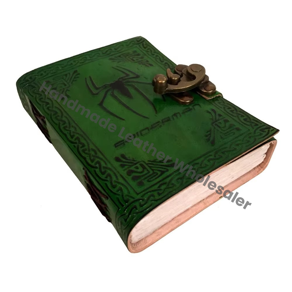 Spider Leather Hardcover Journal Vintage Handmade Green Black Notebooks Woman Large Gift Book Spell Sketchbook Supplies Diary