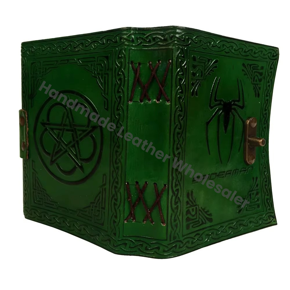 Spider Leather Hardcover Journal Vintage Handmade Green Black Notebooks Woman Large Gift Book Spell Sketchbook Supplies Diary