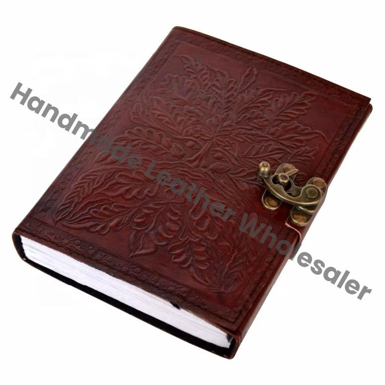 Spiral Binding Custom Classmate Tree Man Craft Real Leather Hardcover A4 Notebook Brown Gift Cover Grimoire Spells Designs