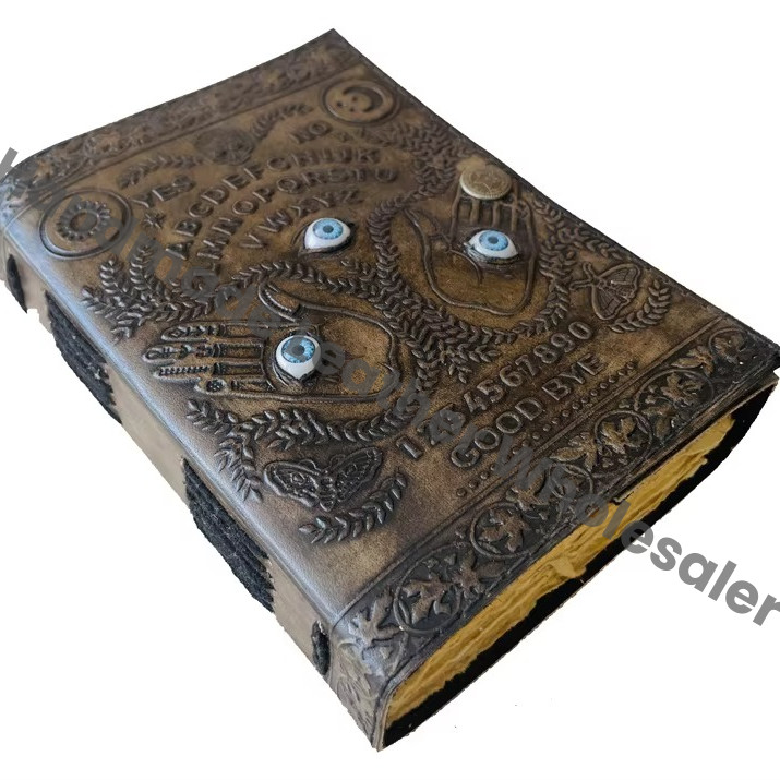 Spirit Board Leather Journal Embossed Antique Design Three Eye Handmade Paper Spell Book Shadows Planner