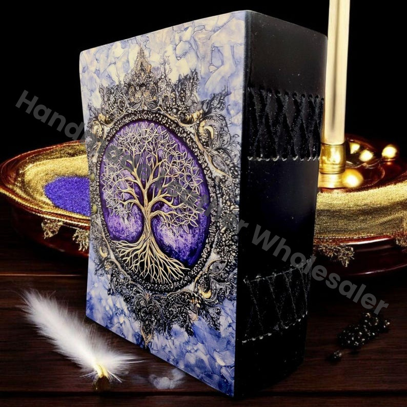 Spiritual Writing Sketchbook Tree of Life Grimoire Vintage leather journal, Blank spell book of shadows witchcraft, personalised