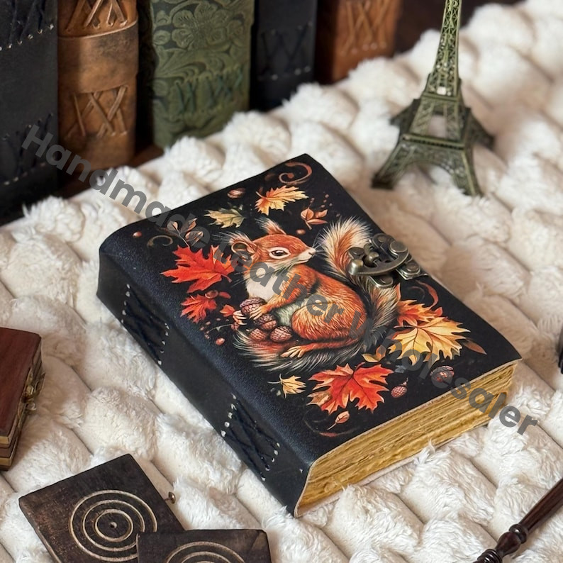 Squirrel Leather Journal: Vintage Handmade Grimoire Book of Shadows