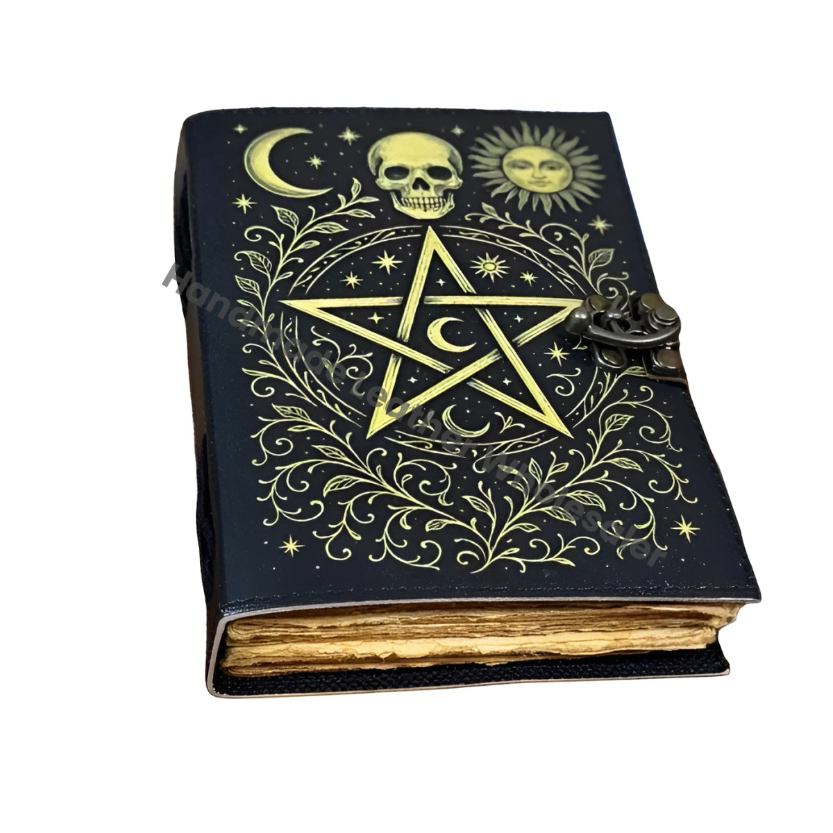 sticMyal Leather Grimoire Journal – Pentagram Moon Sun Witchcraft Book – Gothic Book of Spells – Wiccan Pagan Book of Shadows