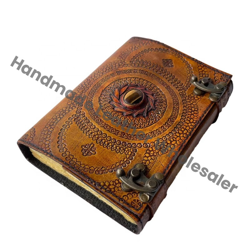 Stone Leather Journal Deckle Art Paper Embossed Leather Bound Writing Notebook Diary Best Gift for Men & Women Scrapbook Diary