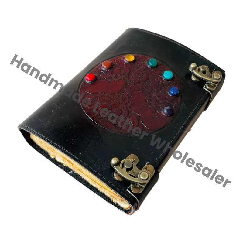 Stone Leather Journal Embossed Black Handmade Book of Shadows Prop Paper Personal Organizer Gift for her Planner Travel Diary