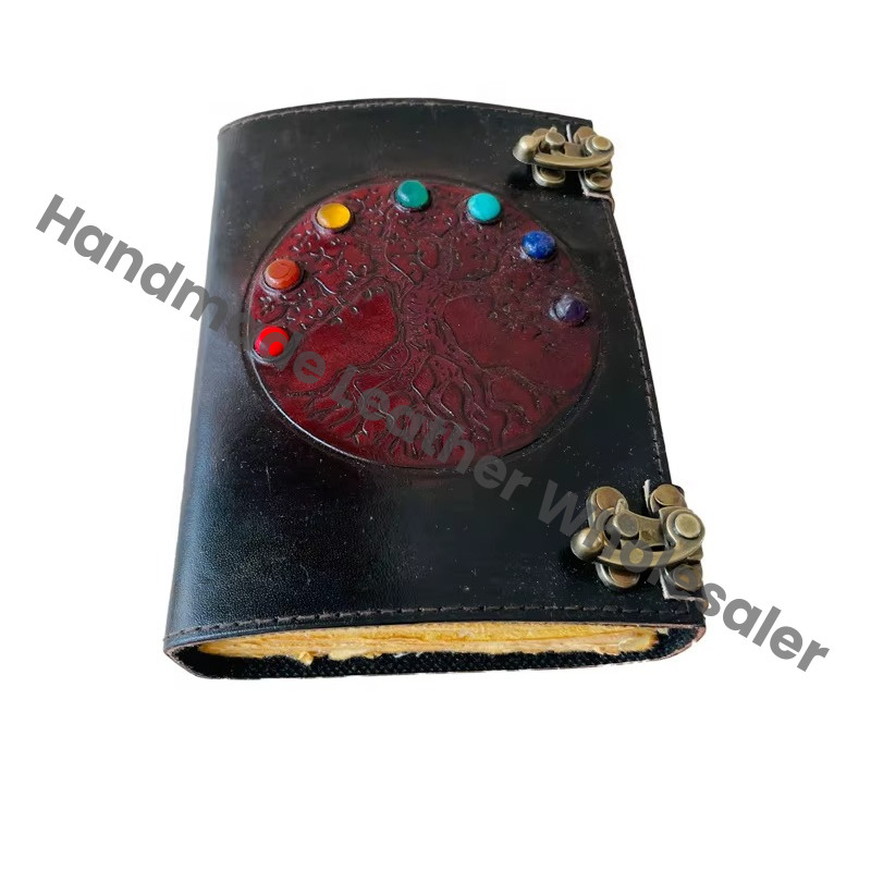 Stone Leather Journal Embossed Black Handmade Book of Shadows Prop Paper Personal Organizer Gift for her Planner Travel Diary