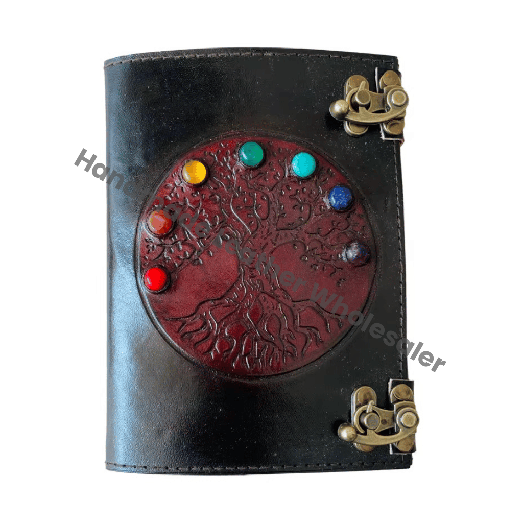 Stone Leather Journal Embossed Black Handmade Book of Shadows Prop Paper Personal Organizer Gift for her Planner Travel Diary