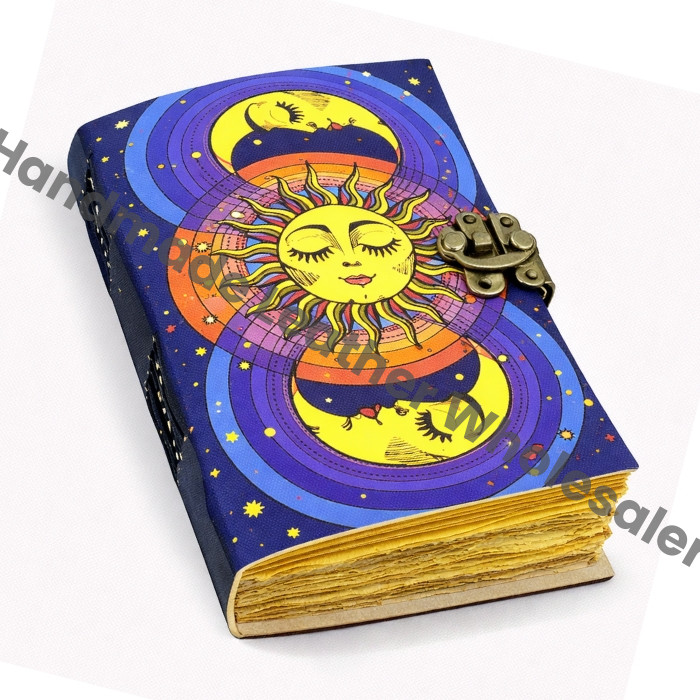 Sun And Moon Handmade Leather Journal for Men & Women Classic Rustic Leather Grimoire: Vintage Spell Book of Shadows Thick Vintage Notebook