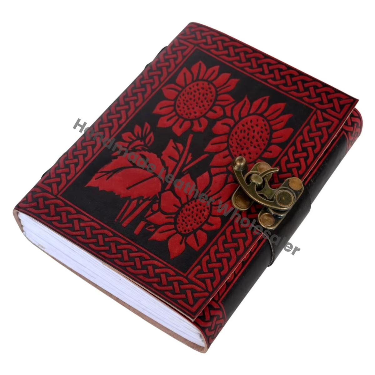 Sun Flower Leather Journal Custom Logo Recyclable Handmade Paper Gift Writing Planner with Lock Diary Travel Journal