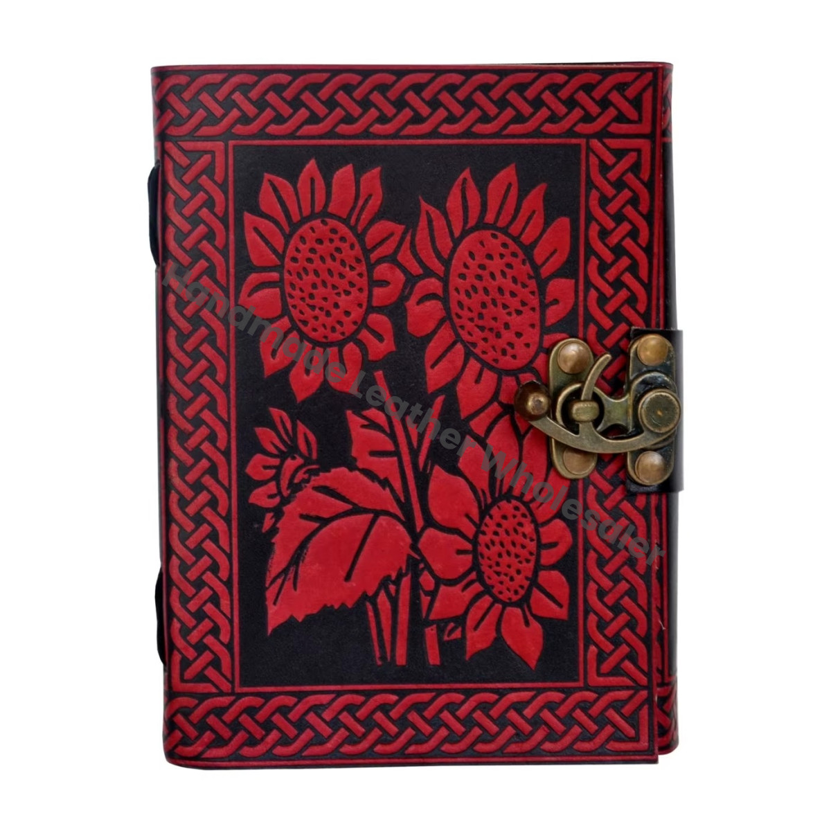 Sun Flower Leather Journal Custom Logo Recyclable Handmade Paper Gift Writing Planner with Lock Diary Travel Journal