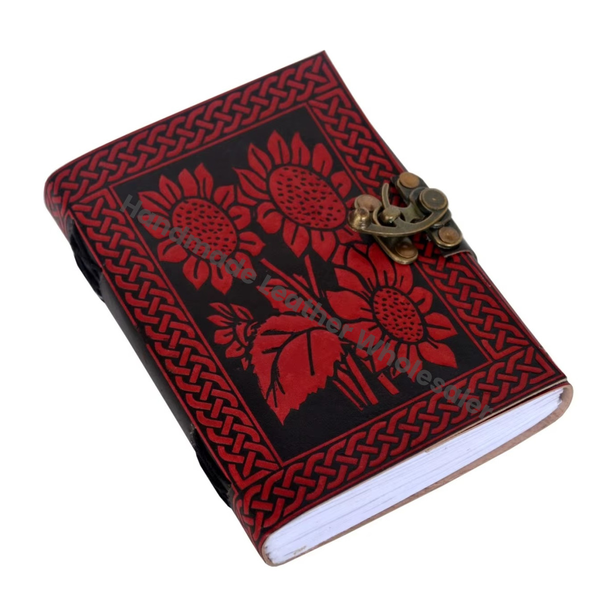 Sun Flower Leather Journal Custom Logo Recyclable Handmade Paper Gift Writing Planner with Lock Diary Travel Journal