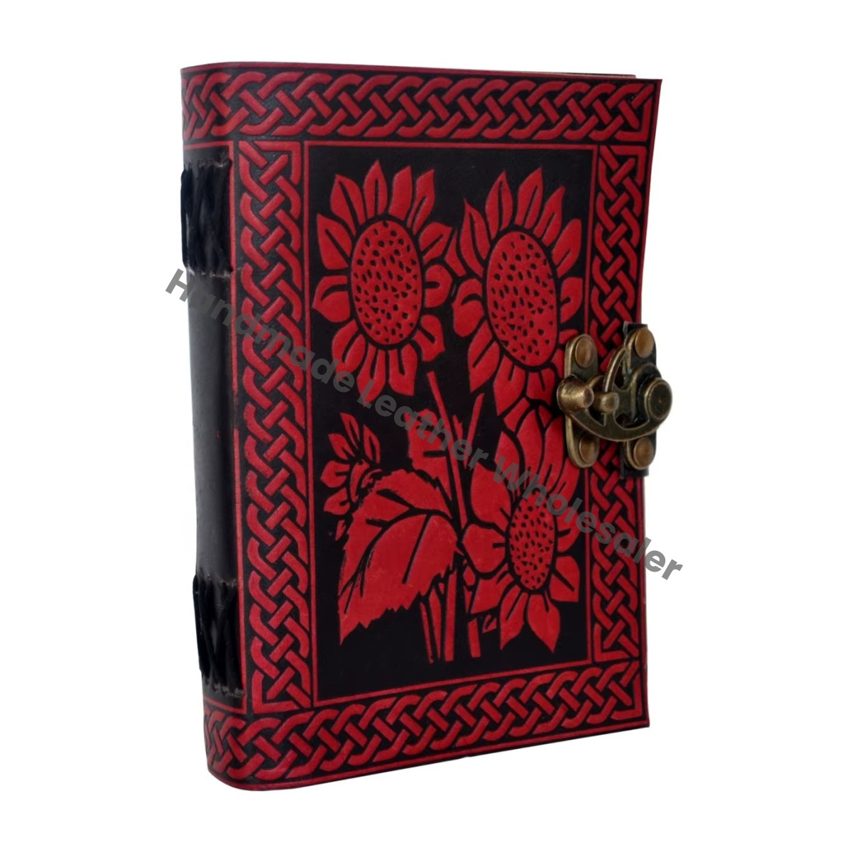 Sun Flower Leather Journal Custom Logo Recyclable Handmade Paper Gift Writing Planner with Lock Diary Travel Journal