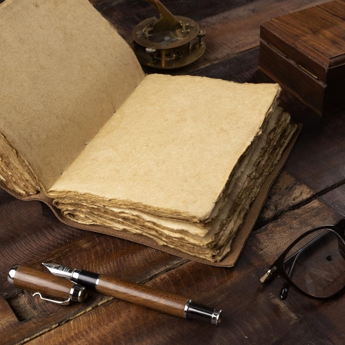 Sun & Moon Embossed Vintage Leather Journal | 240 Pages of Antique Handmade Deckle Edge Vintage Paper, Leather Sketchbook, Drawing Journal, Great Giftt