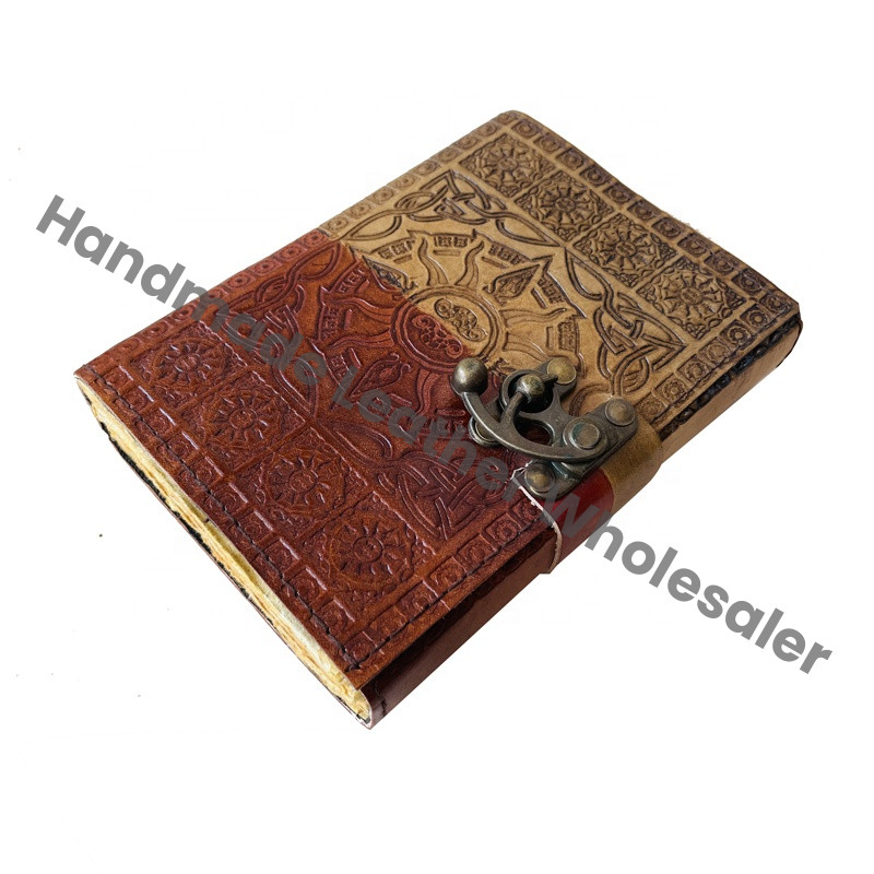 Sun Moon Handmade Leather Bound Hardcover Notebook Diary Charcoal Recyclable Paper Gift Option Women Men Artists Sketch Custom