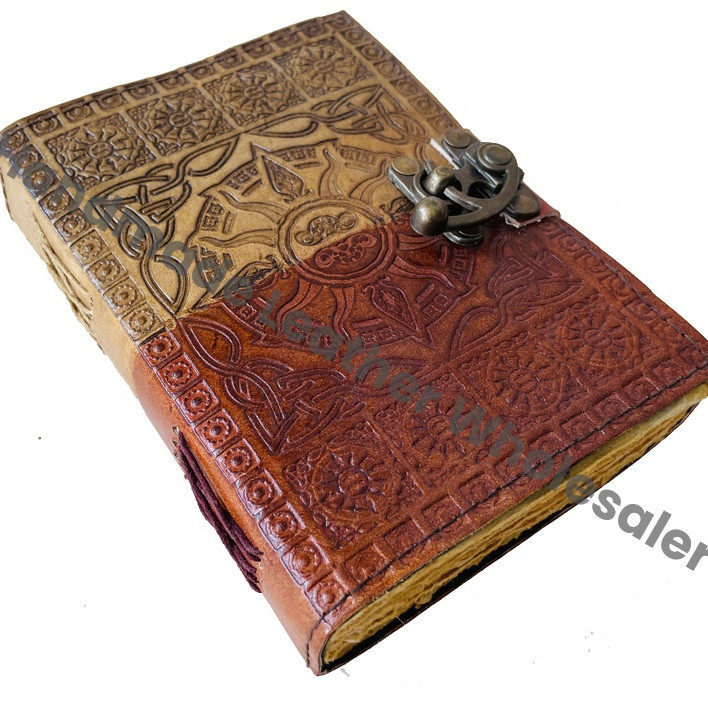 Sun Moon Handmade Leather Bound Hardcover Notebook Diary Charcoal Recyclable Paper Gift Option Women Men Artists Sketch Custom