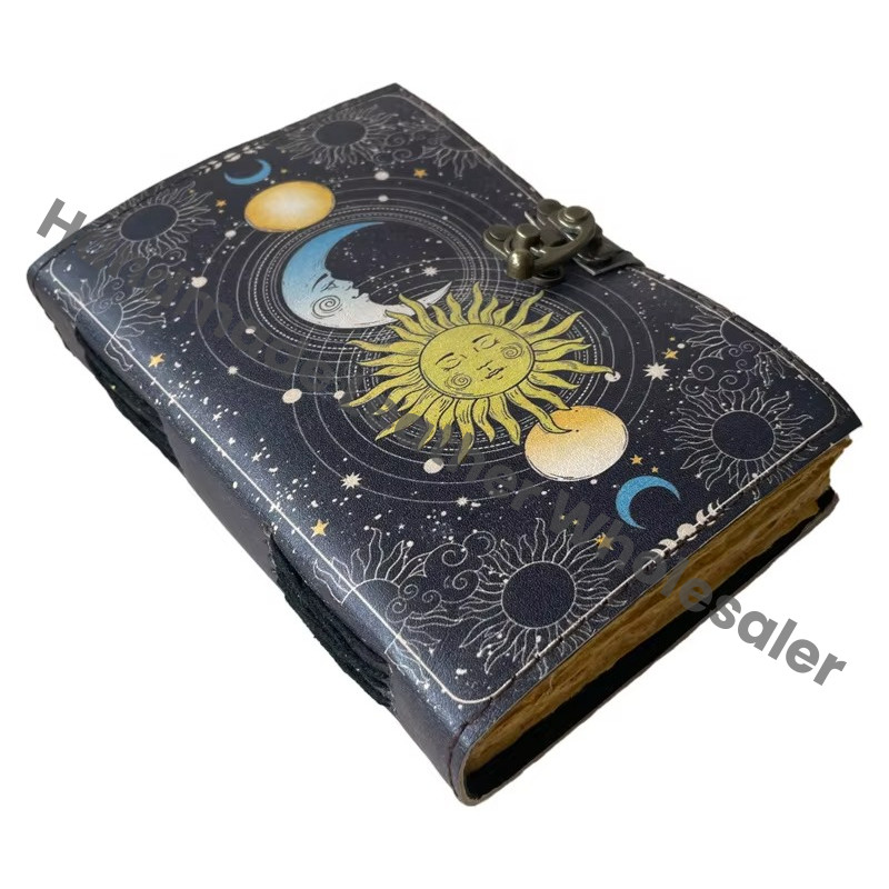Sun Moon Journal Design Handmade Leather Printed Journal 100 Deckle Edge Vintage Paper & Sketchbook Clasp of Unique Cover Diary
