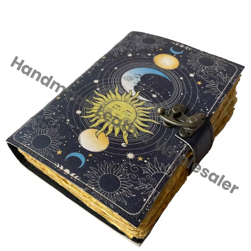 Sun Moon Journal Design Handmade Leather Printed Journal 100 Deckle Edge Vintage Paper & Sketchbook Clasp of Unique Cover Diary
