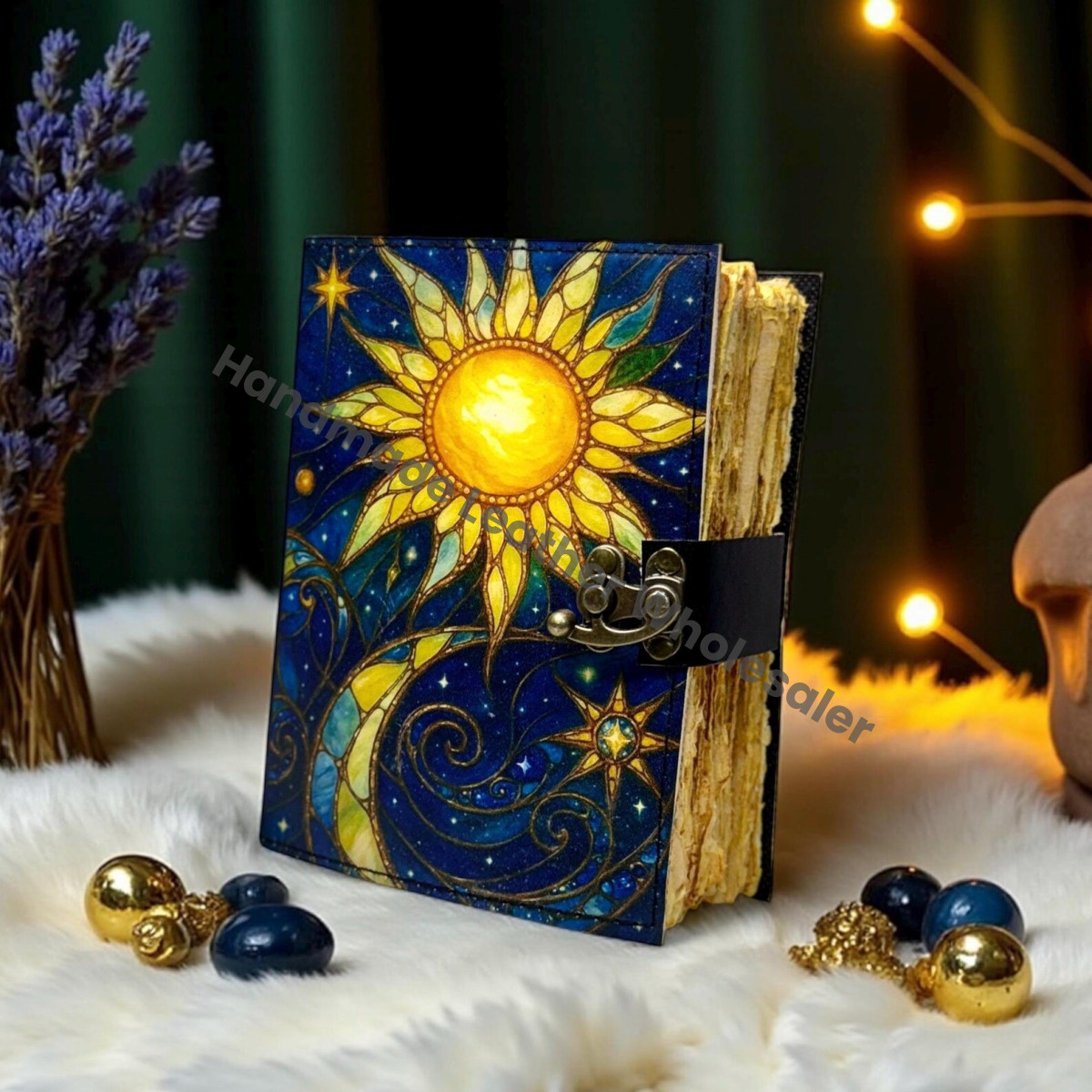 Sun & Moon Leather Grimoire – Book of Shadows | Vintage Witchcraft Spellbook | Wiccan Pagan Gothic Diary | Occult Magic