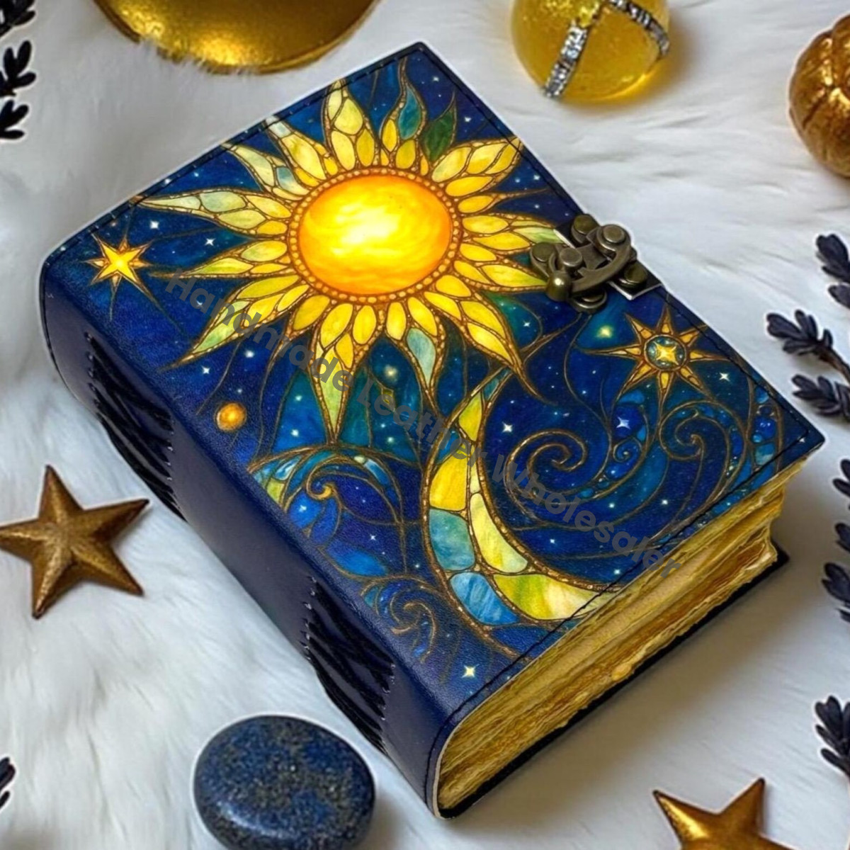 Sun & Moon Leather Grimoire – Book of Shadows | Vintage Witchcraft Spellbook | Wiccan Pagan Gothic Diary | Occult Magic