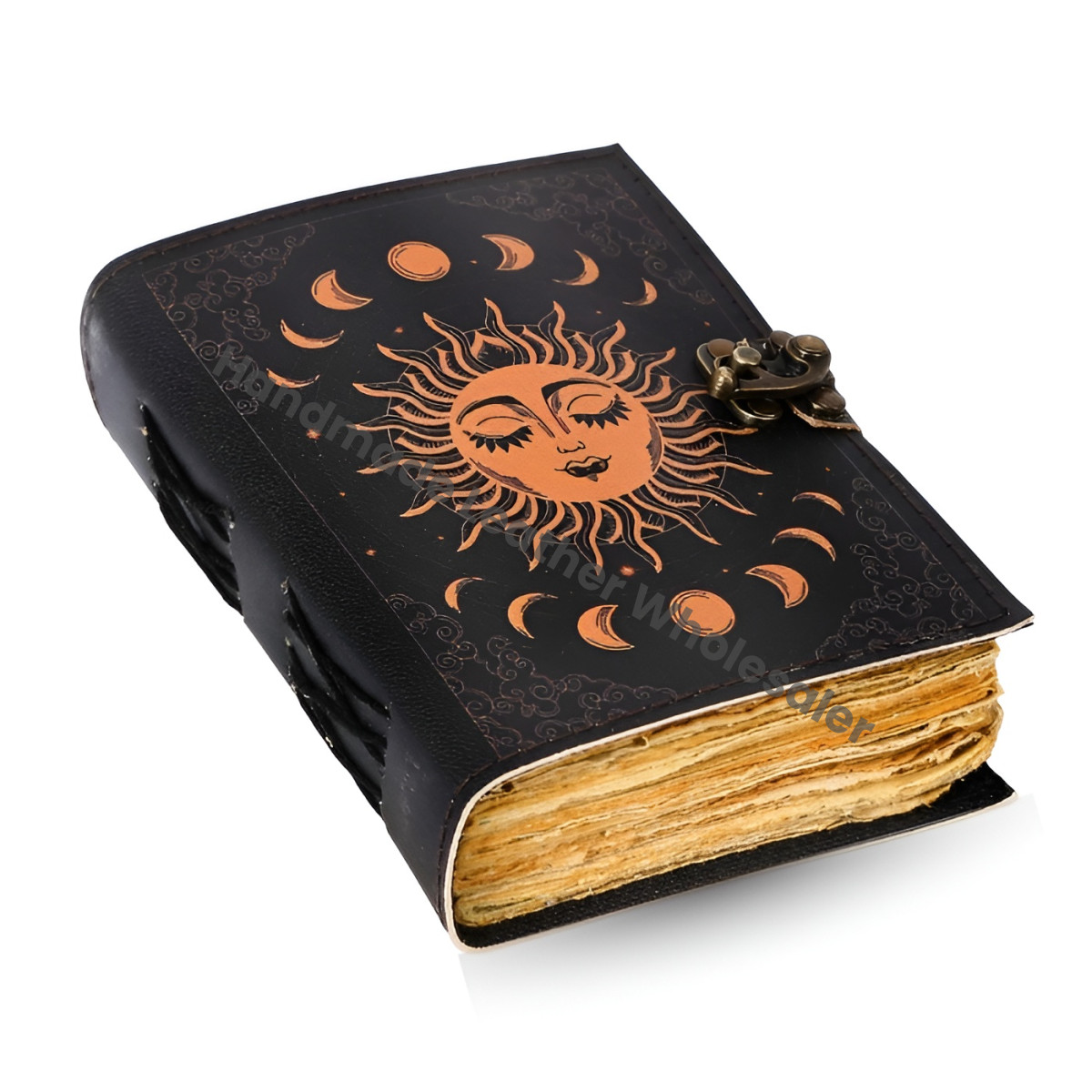 Sun & Moon Leather Journal • Vintage Deckle Edge Paper Grimoire