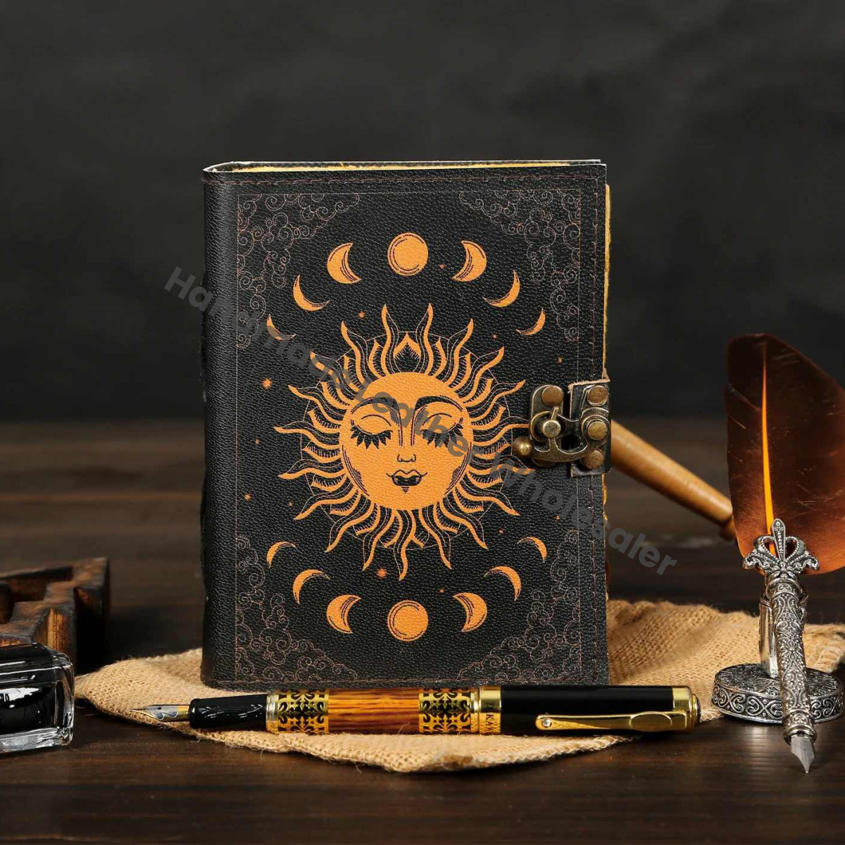 Sun & Moon Leather Journal • Vintage Deckle Edge Paper Grimoire