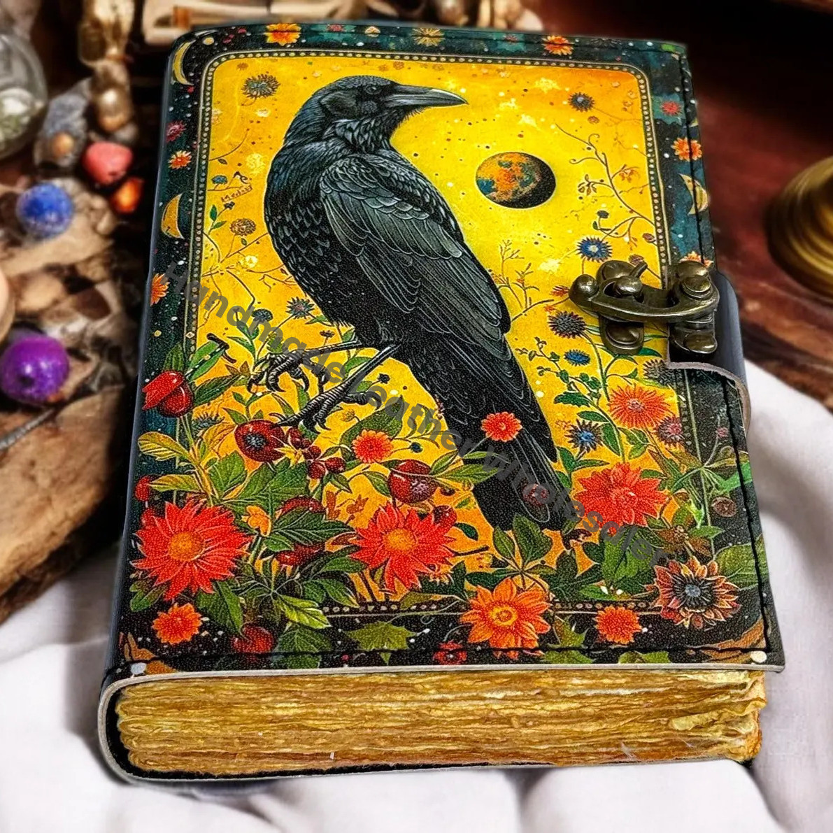 The Black Raven Grimoire Leather Journal Witchcraft Book of Shadows