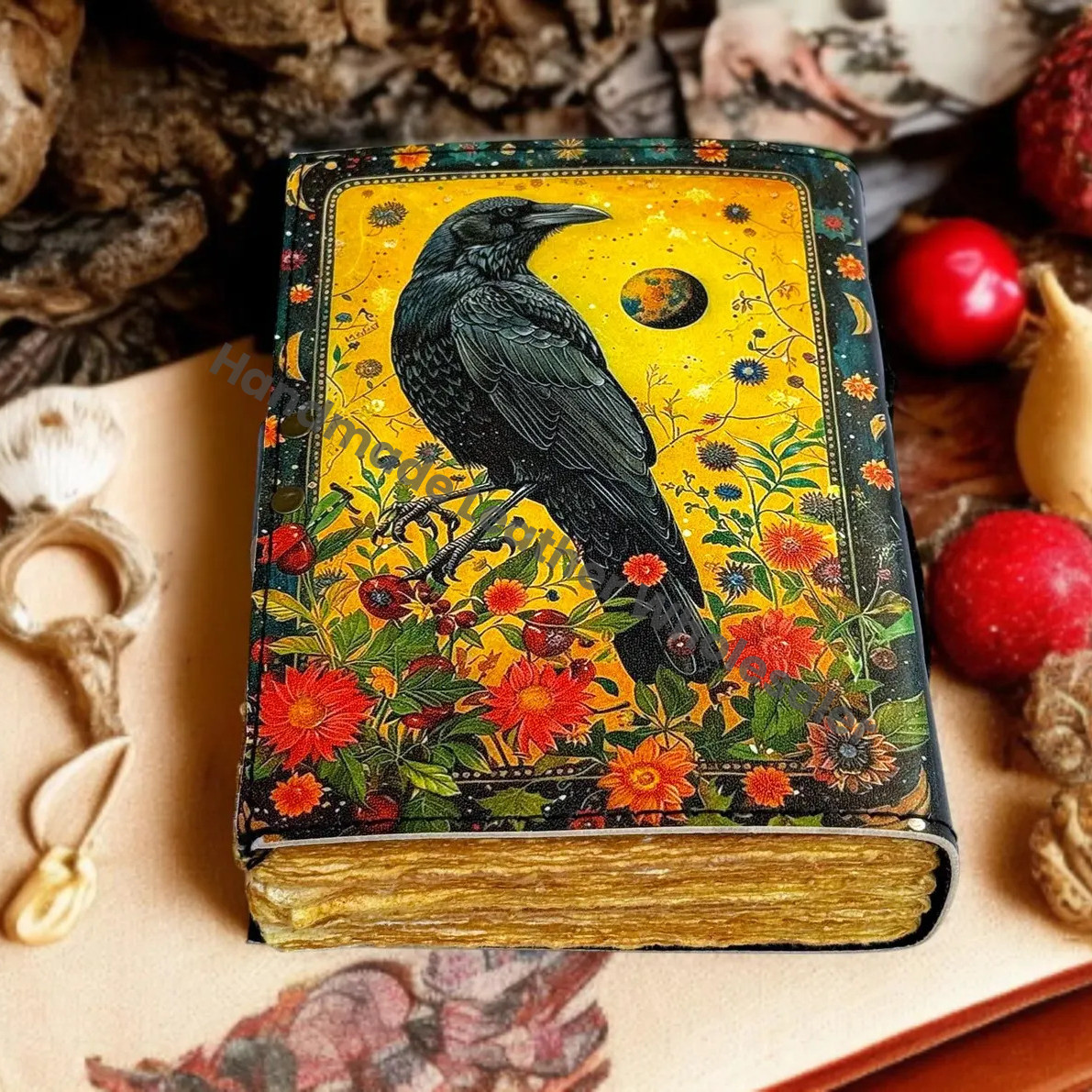The Black Raven Grimoire Leather Journal Witchcraft Book of Shadows