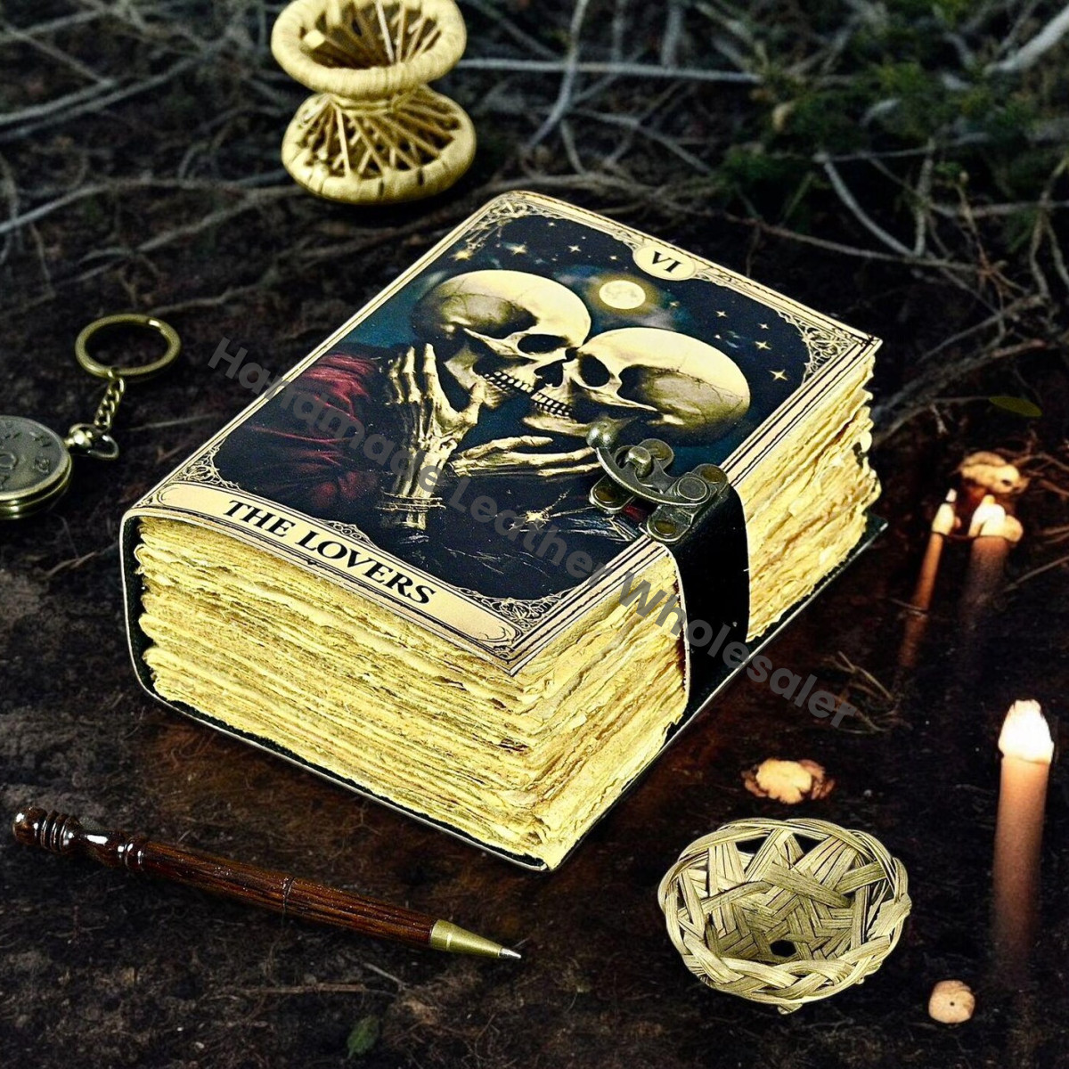 The Lover Leather Grimoire: Celestial Book of Shadows - Vintage Lock
