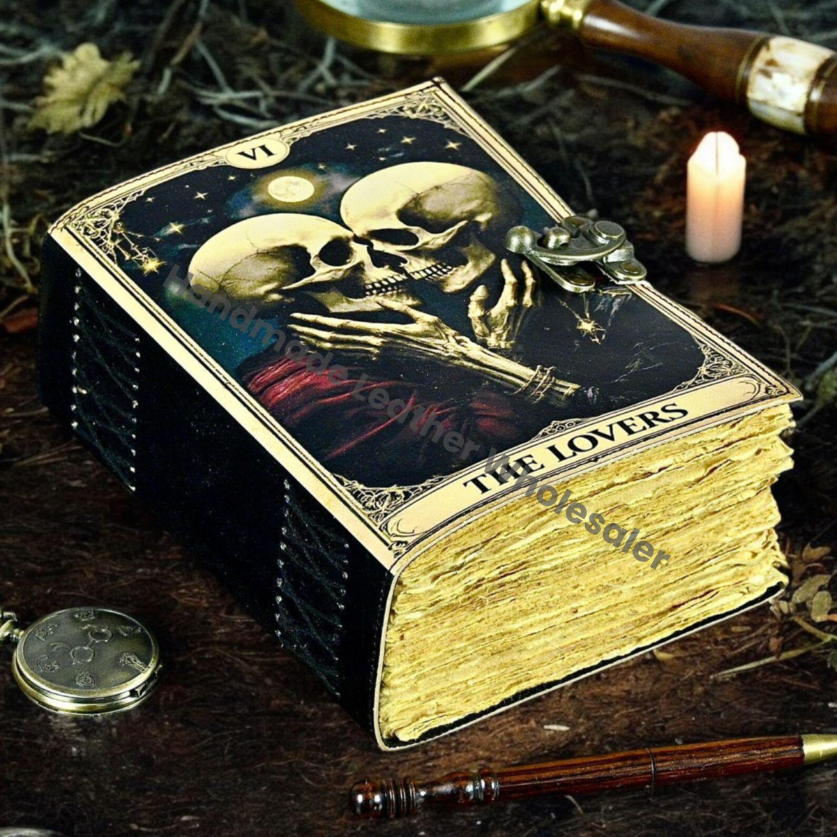 The Lover Leather Grimoire: Celestial Book of Shadows - Vintage Lock