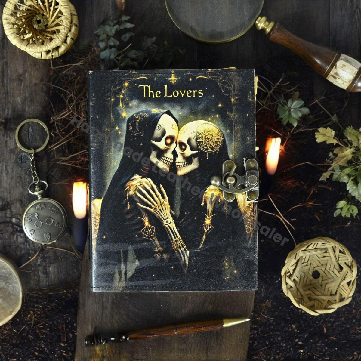 The Lover Leather Grimoire: Celestial Book of Shadows - Vintage Lock