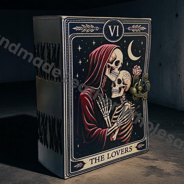 The Lovers Handmade Leather Gothic Journal – Witchcraft Spell Book of shadows with deckle page