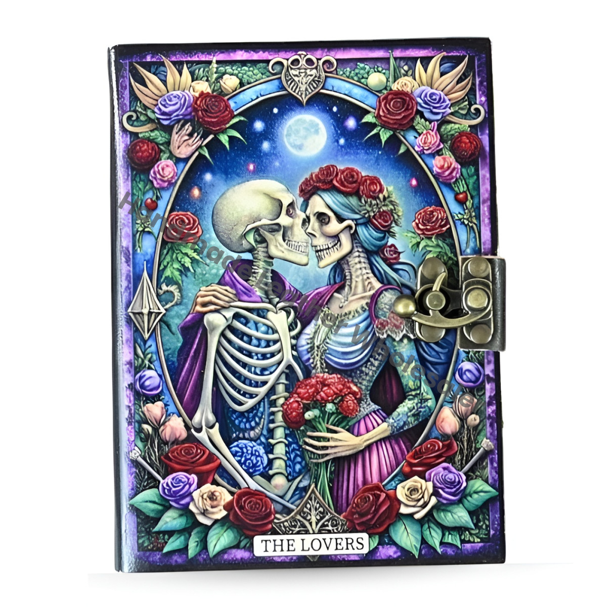 The Lovers Leather Grimoire Journal – Witchcraft Book of Shadows | Celestial Wiccan Spellbook, Gothic Pagan Witchy Gift Diary