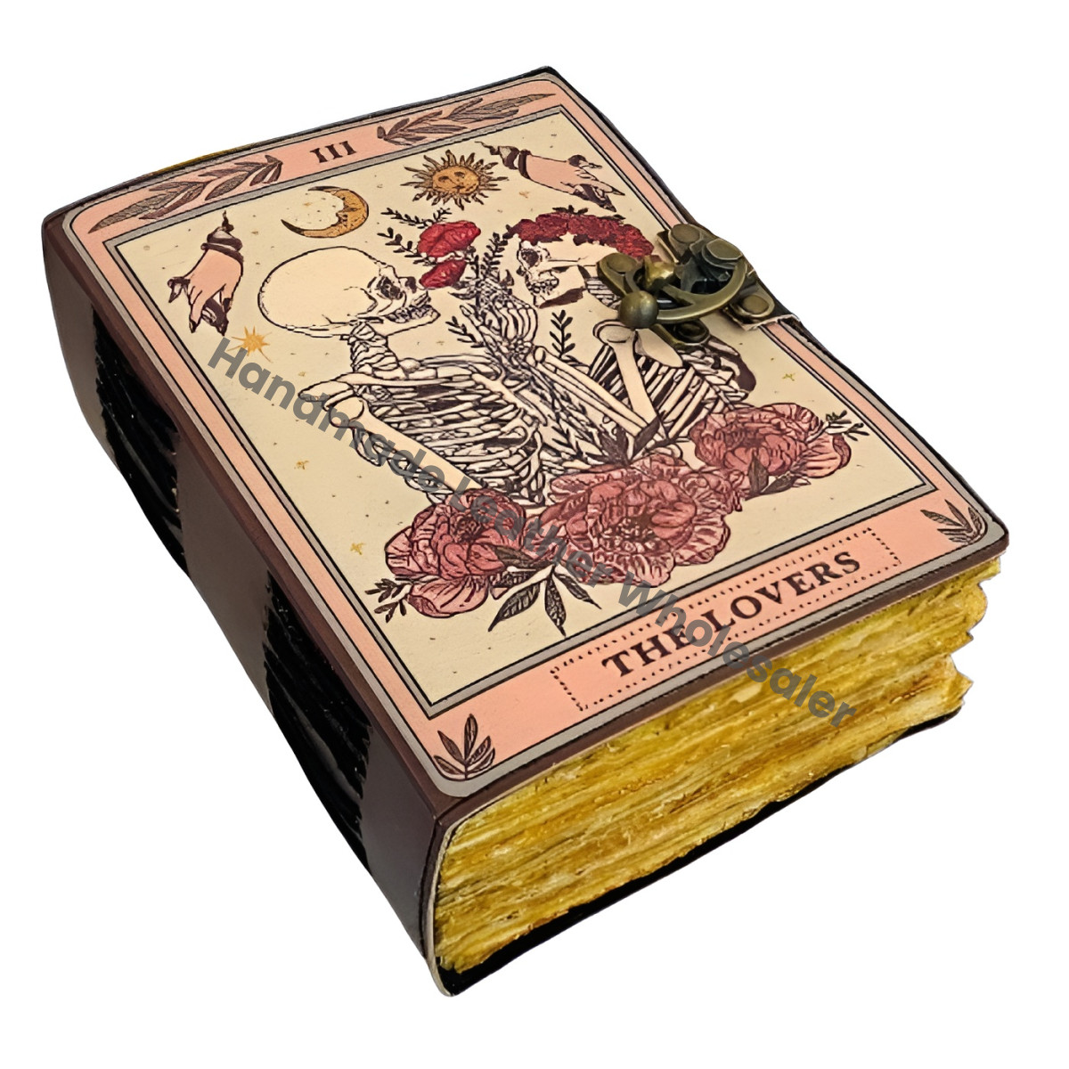 The Lovers Tarot Grimoire Journal – Vintage Leather Spell Book, Gothic Witchy Journal, Deckle Paper Wiccan Diary, Halloween Gift