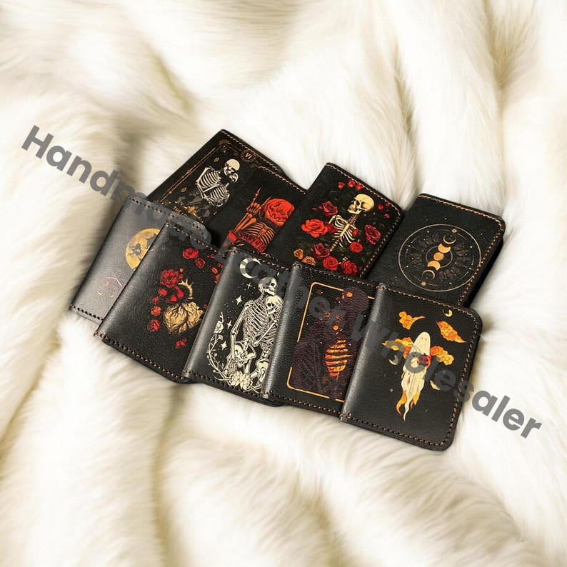 The Skull Lovers Leather Bifold Wallet, Personalized Card Holder
