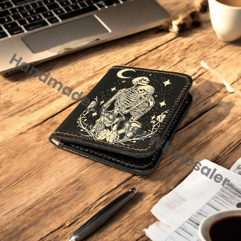 The Skull Lovers Leather Bifold Wallet, Personalized Card Holder