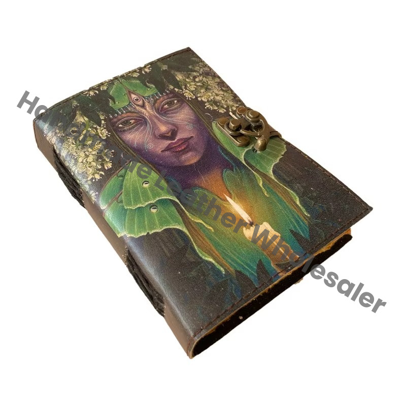 Third Eye Women Handmade Hard Leather Cover Eco-friendly Paper Printed Journal Retro Collage Poster Design Deckle Art Notebook