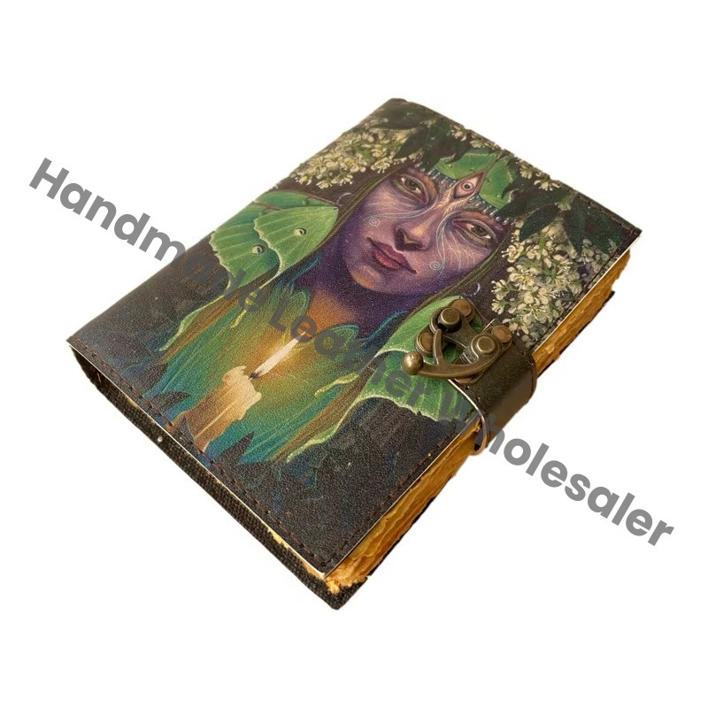 Third Eye Women Handmade Hard Leather Cover Eco-friendly Paper Printed Journal Retro Collage Poster Design Deckle Art Notebook
