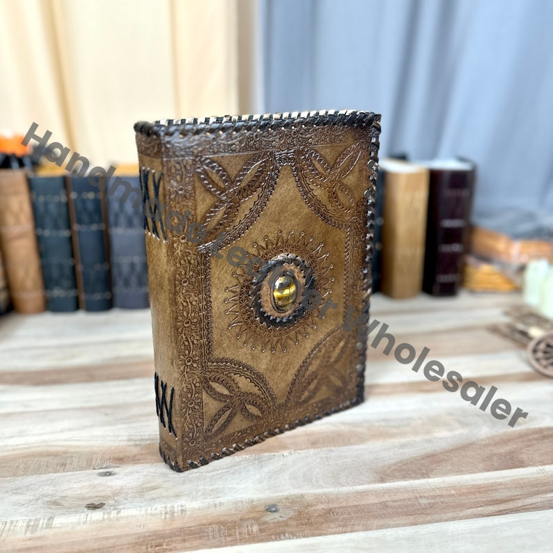 Tiger Eye Stone Leather Journal: Handmade Spell Book