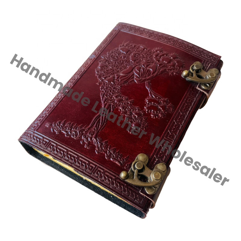 Tree Life Handmade Brown Leather Journal Women Deckle Paper Embossed Leather Bound Thermal Writing Notebook Best Gift Diary