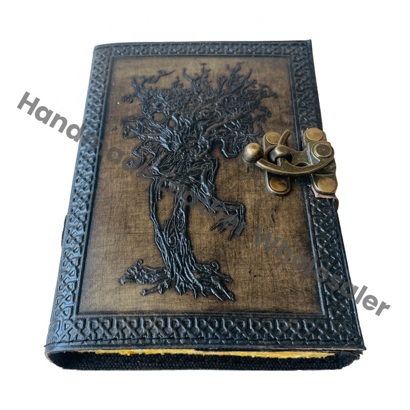 Tree Life Handmade Leather Journal Deckle Paper Embossed Bound Writing Notebook Diary Best Gift Travel Wiccan Planner Charcoal