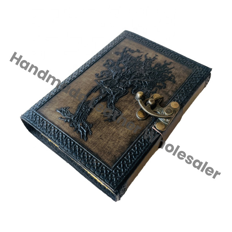 Tree Life Handmade Leather Journal Deckle Paper Embossed Bound Writing Notebook Diary Best Gift Travel Wiccan Planner Charcoal
