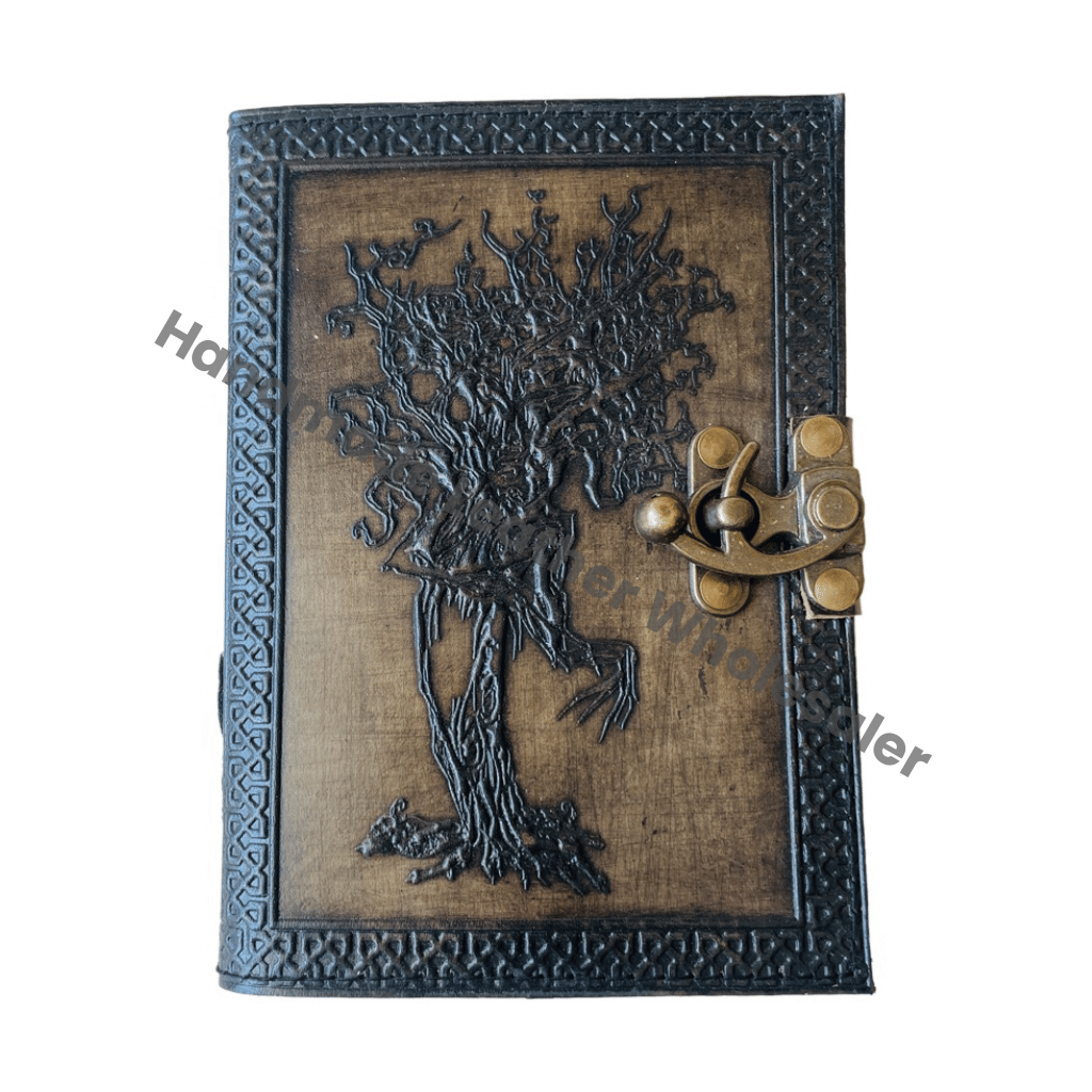 Tree Life Handmade Leather Journal Deckle Paper Embossed Bound Writing Notebook Diary Best Gift Travel Wiccan Planner Charcoal