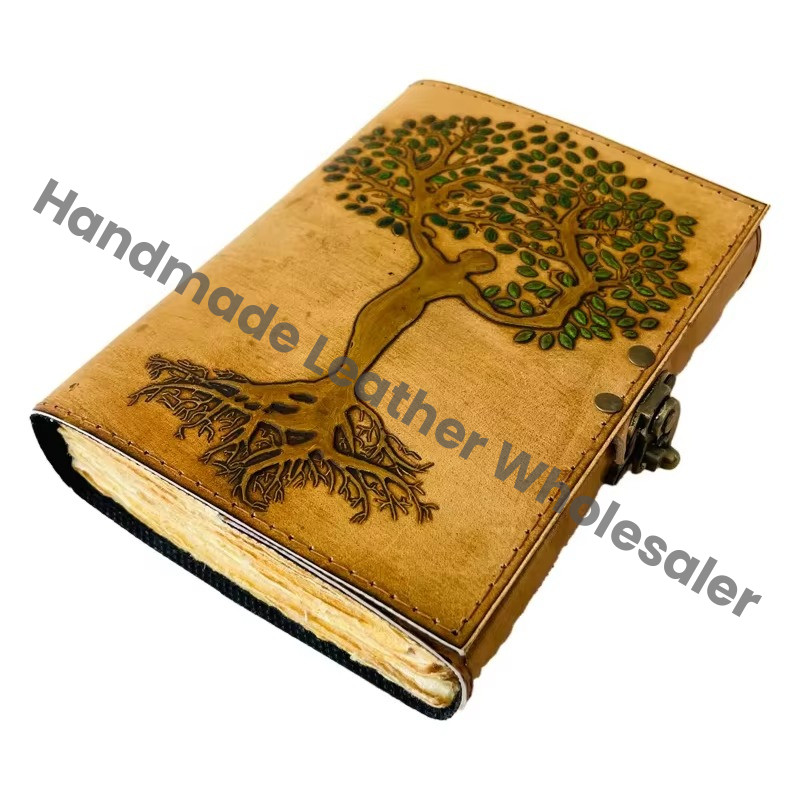 Tree Life Leather Hardcover Journal Vintage Recyclable Paper Personal Organizer Antique Embossed Charcoal Gift Custom Logo