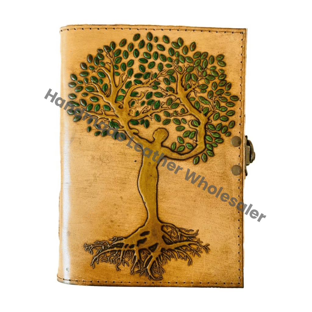 Tree Life Leather Hardcover Journal Vintage Recyclable Paper Personal Organizer Antique Embossed Charcoal Gift Custom Logo
