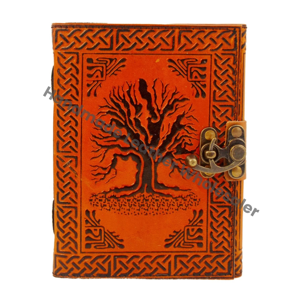 Tree Life Leather Journal Vintage Handmade Black Orange Recyclable Handmade Paper Gift Notebooks Woman Large Book Spell