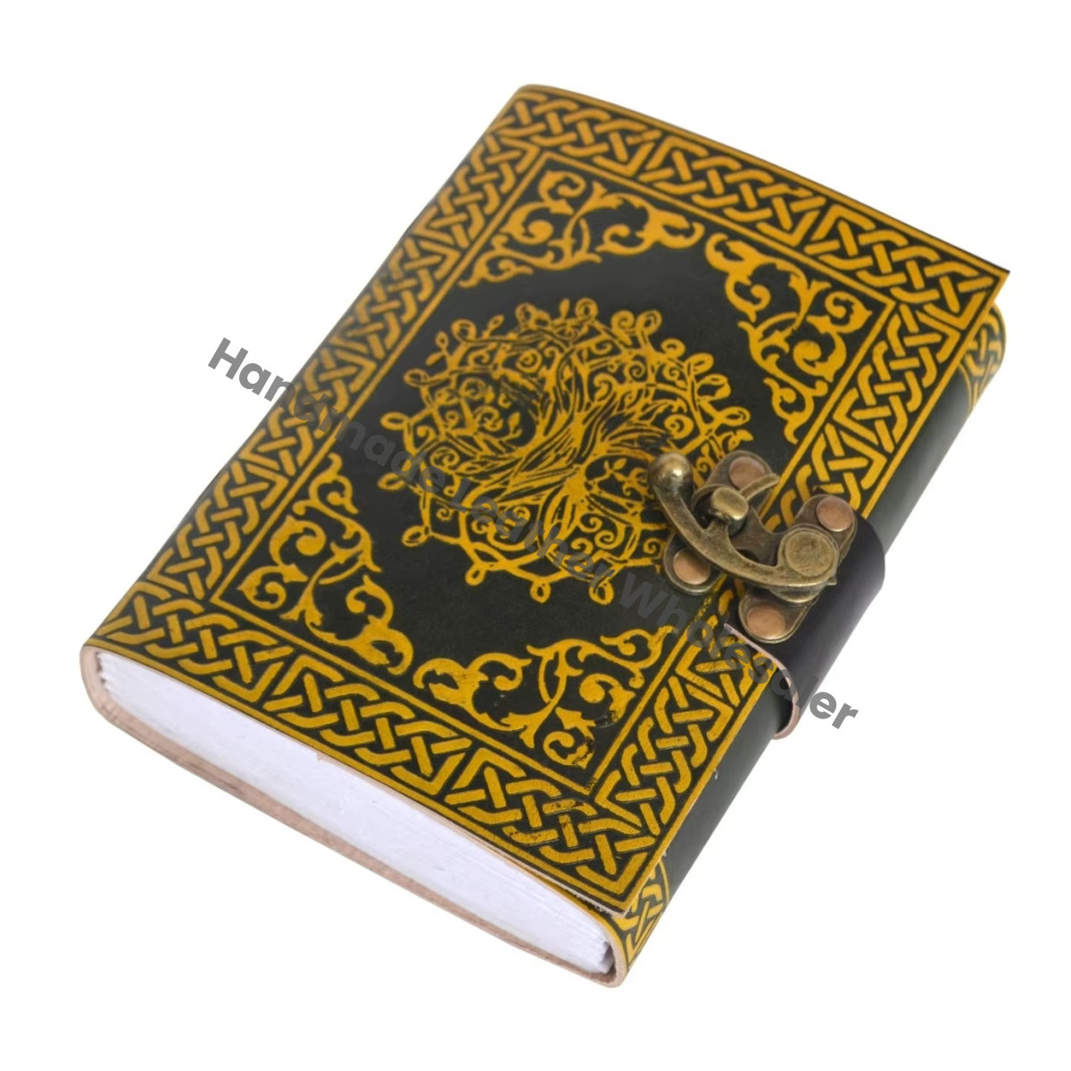 Tree Life Leather Journal Vintage Handmade Black Yellow Custom Logo Gift Notebooks for Women Large Travel Planner Sketchbook