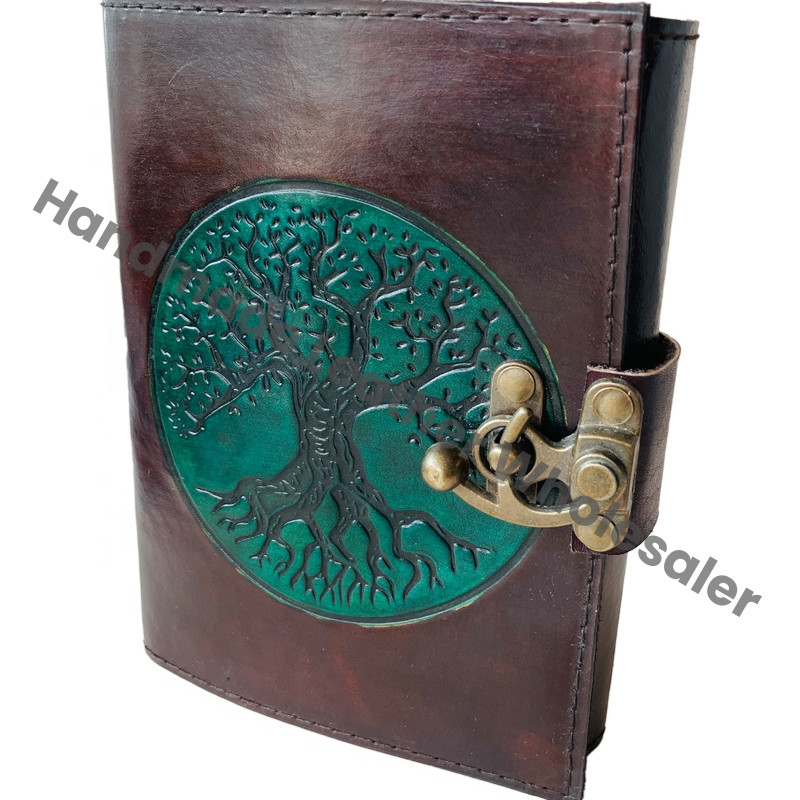 Tree Life Vintage Leather Journal Antique Handmade Cotton Paper Brown Drawing Sketchbook Custom Logo Gift Writing Bound Diary
