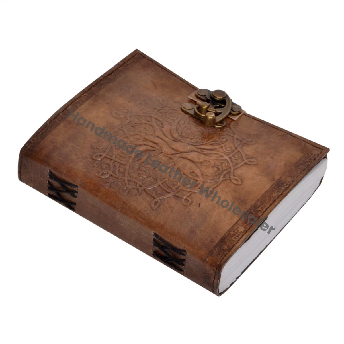 Tree of Life Embossed Leather Hardcover Notebook with Thermal Binding Handmade Charcoal Paper Unlined Pages Gift for Men & Women