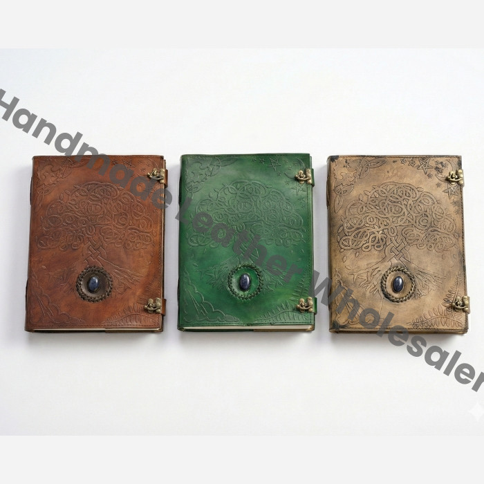 Tree of Life Embossed Leather Journal: Handmade Grimoire, Sketchbook